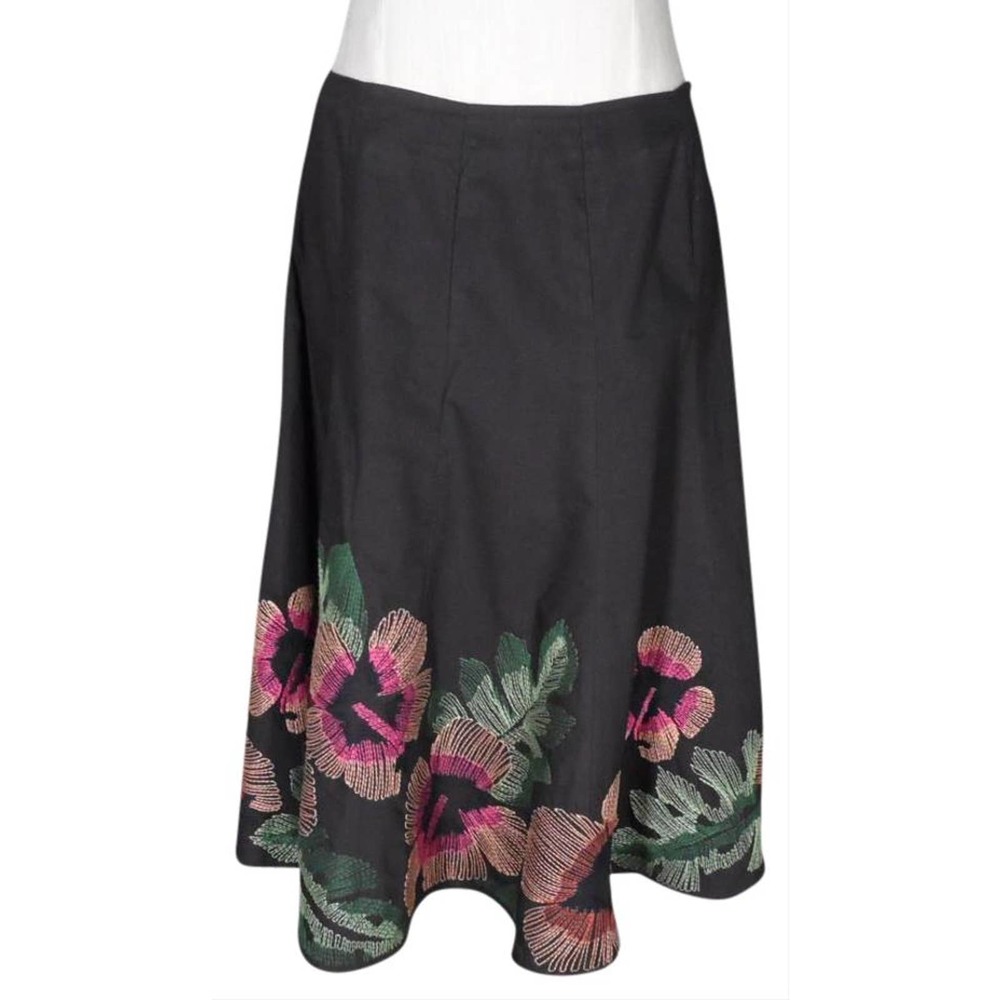 ALLISON TAYLOR sz 8 brown  embroidered A-Line calf length skirt